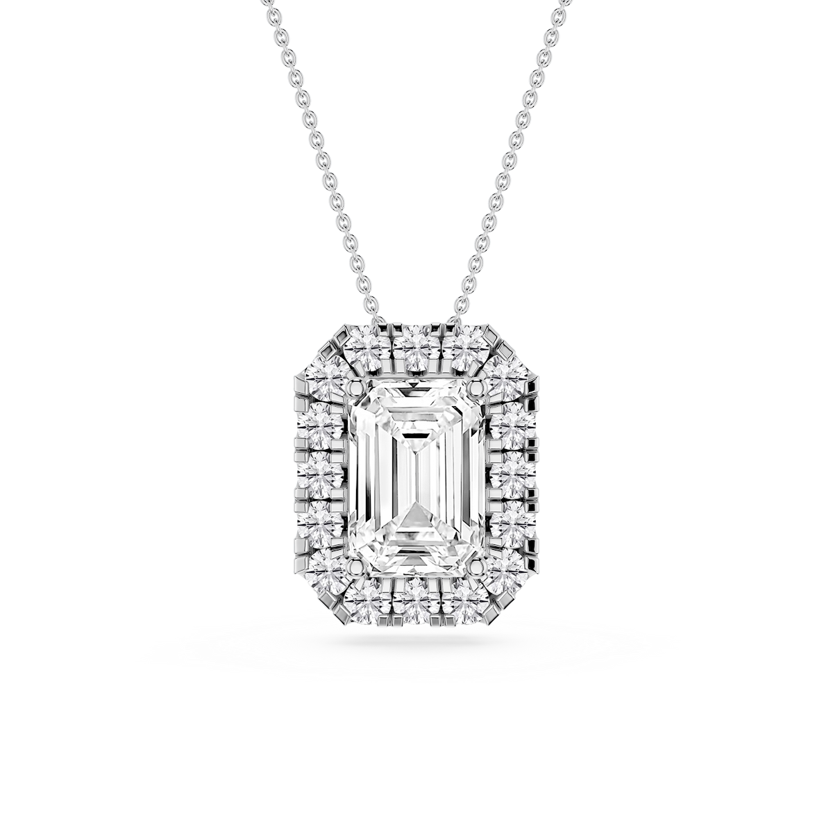 Emerald Lab Grown Diamond Halo Slide Pendant - 16 to 18 Inches