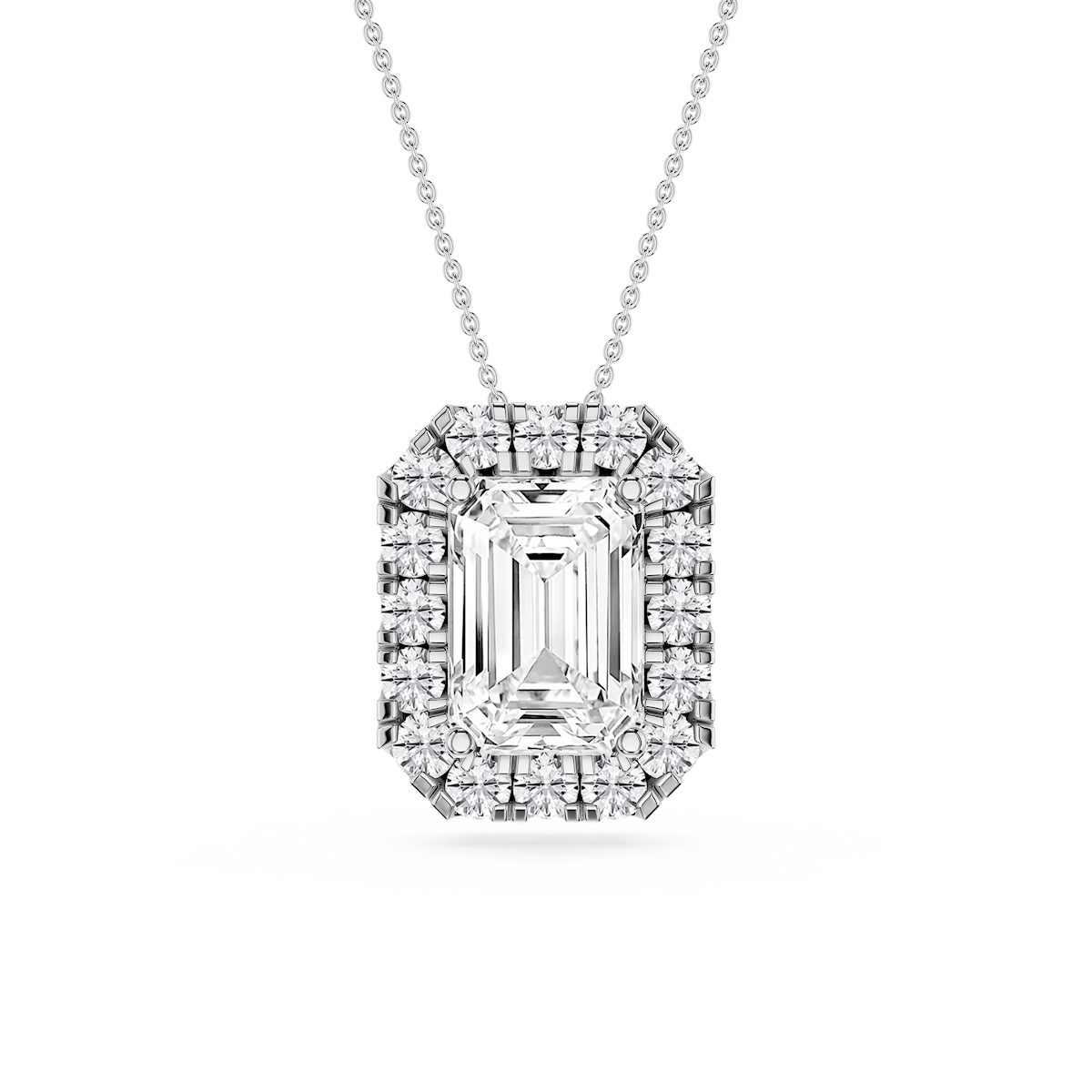 Emerald Lab Grown Diamond Halo Slide Pendant - 16 to 18 Inches