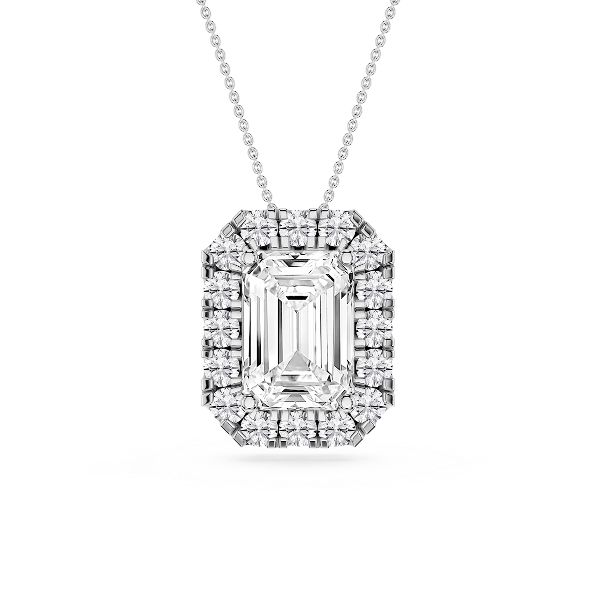 Emerald Lab Grown Diamond Halo Slide Pendant - 16 to 18 Inches