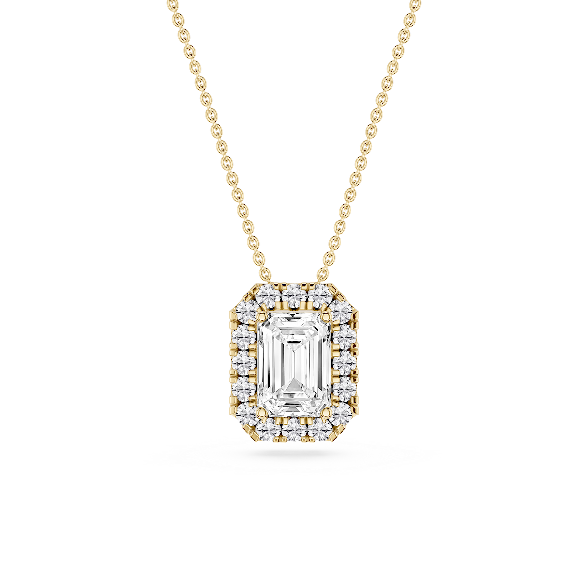 Emerald Lab Grown Diamond Halo Slide Pendant - 16 to 18 Inches