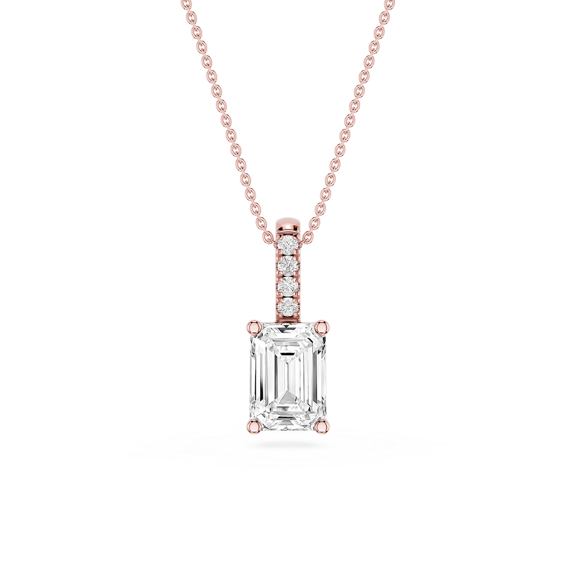 Emerald Lab Grown Diamond Pave Bail Solitaire Pendant - 16 to 18 Inches