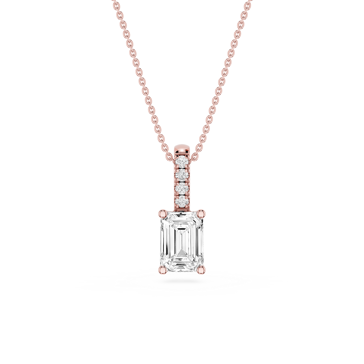 Emerald Lab Grown Diamond Pave Bail Solitaire Pendant - 16 to 18 Inches