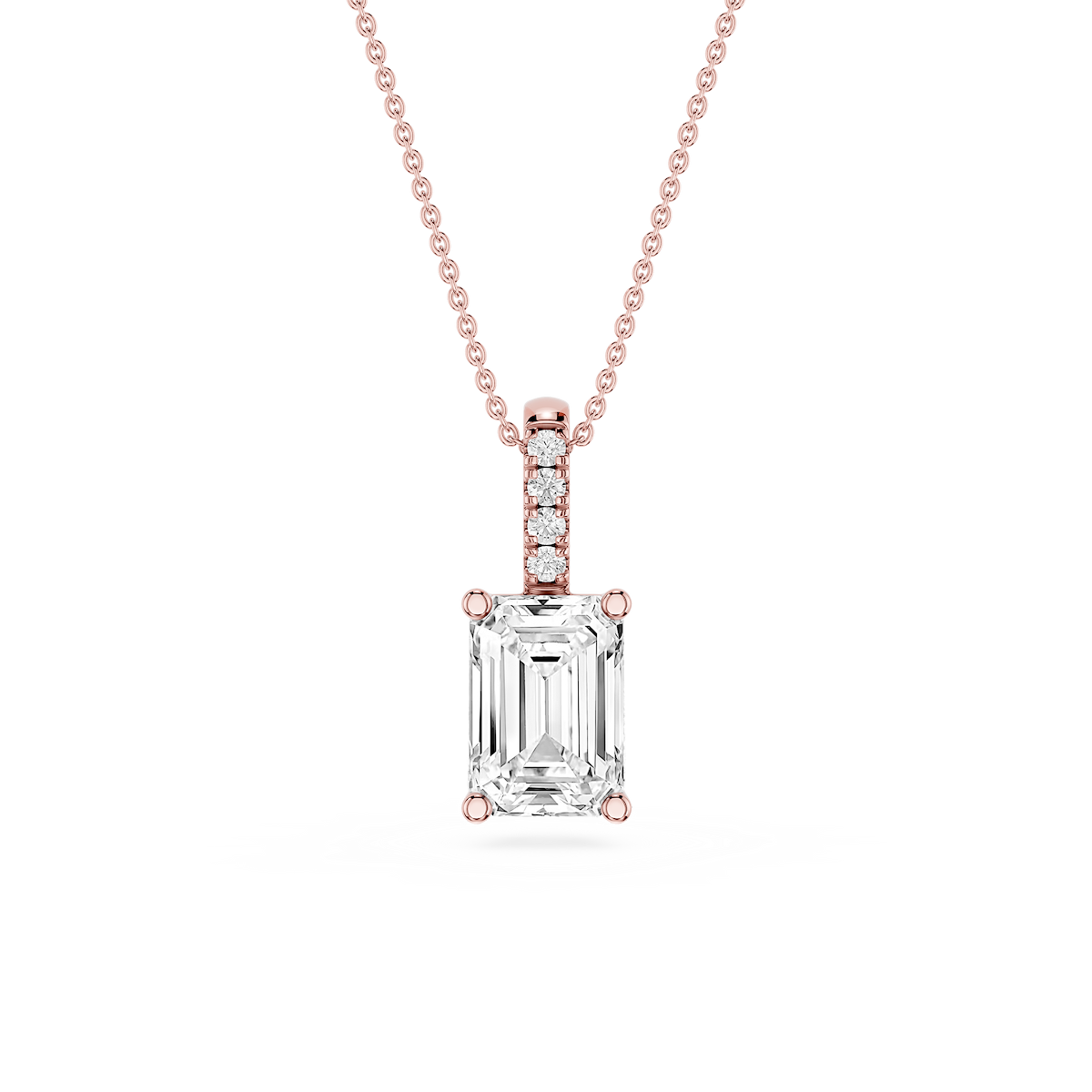 Emerald Lab Grown Diamond Pave Bail Solitaire Pendant - 16 to 18 Inches