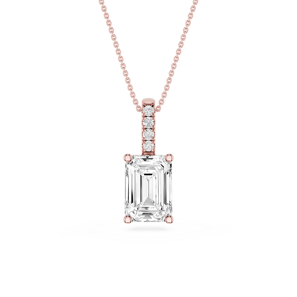Emerald Lab Grown Diamond Pave Bail Solitaire Pendant - 16 to 18 Inches