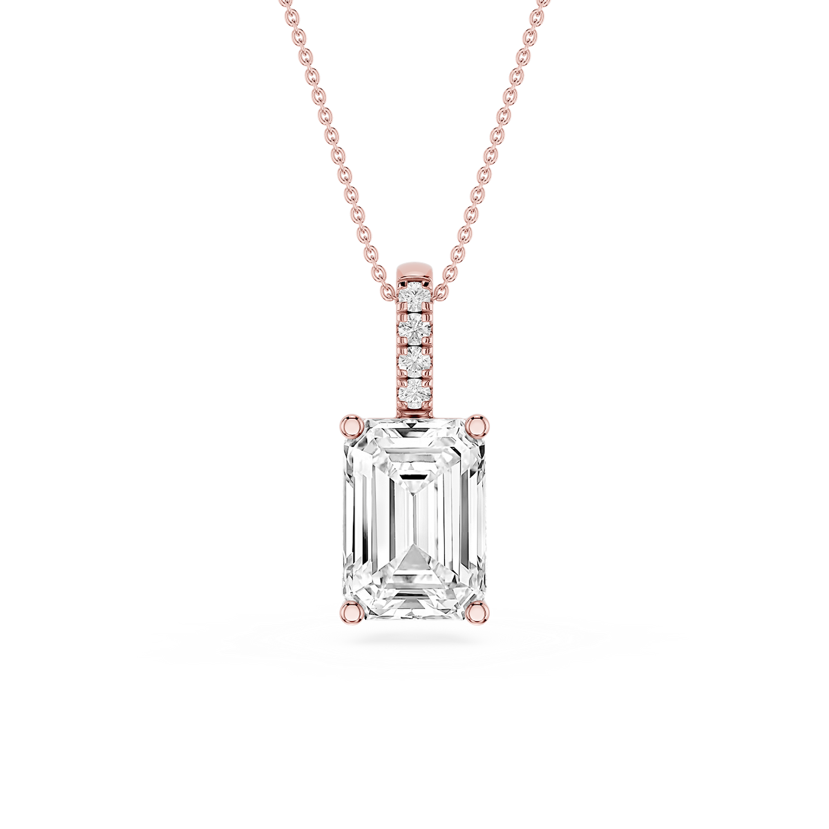 Emerald Lab Grown Diamond Pave Bail Solitaire Pendant - 16 to 18 Inches
