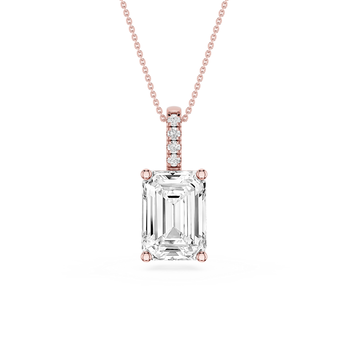 Emerald Lab Grown Diamond Pave Bail Solitaire Pendant - 16 to 18 Inches