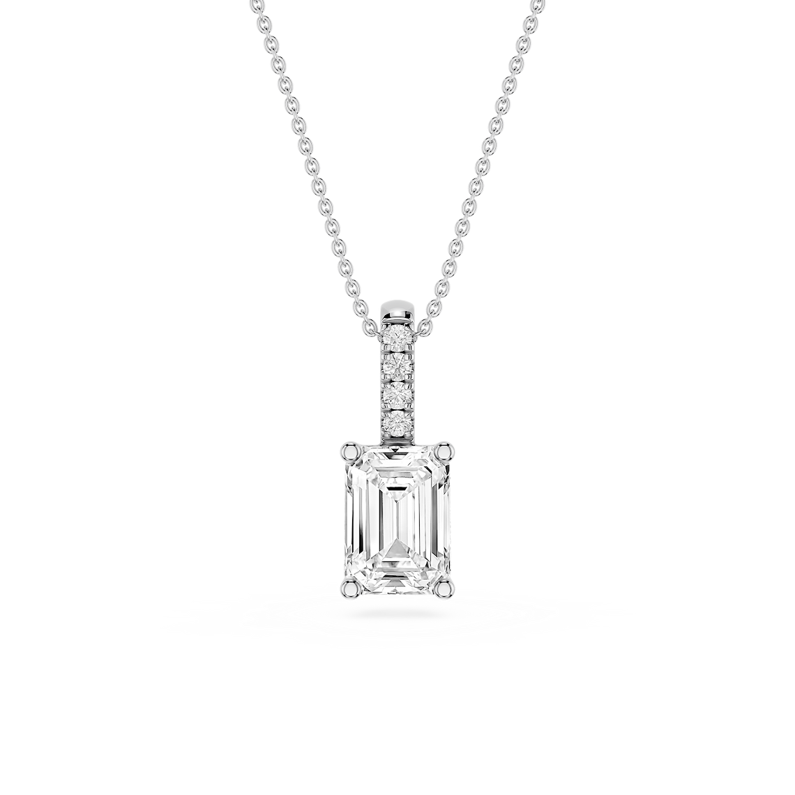 Emerald Lab Grown Diamond Pave Bail Solitaire Pendant - 16 to 18 Inches
