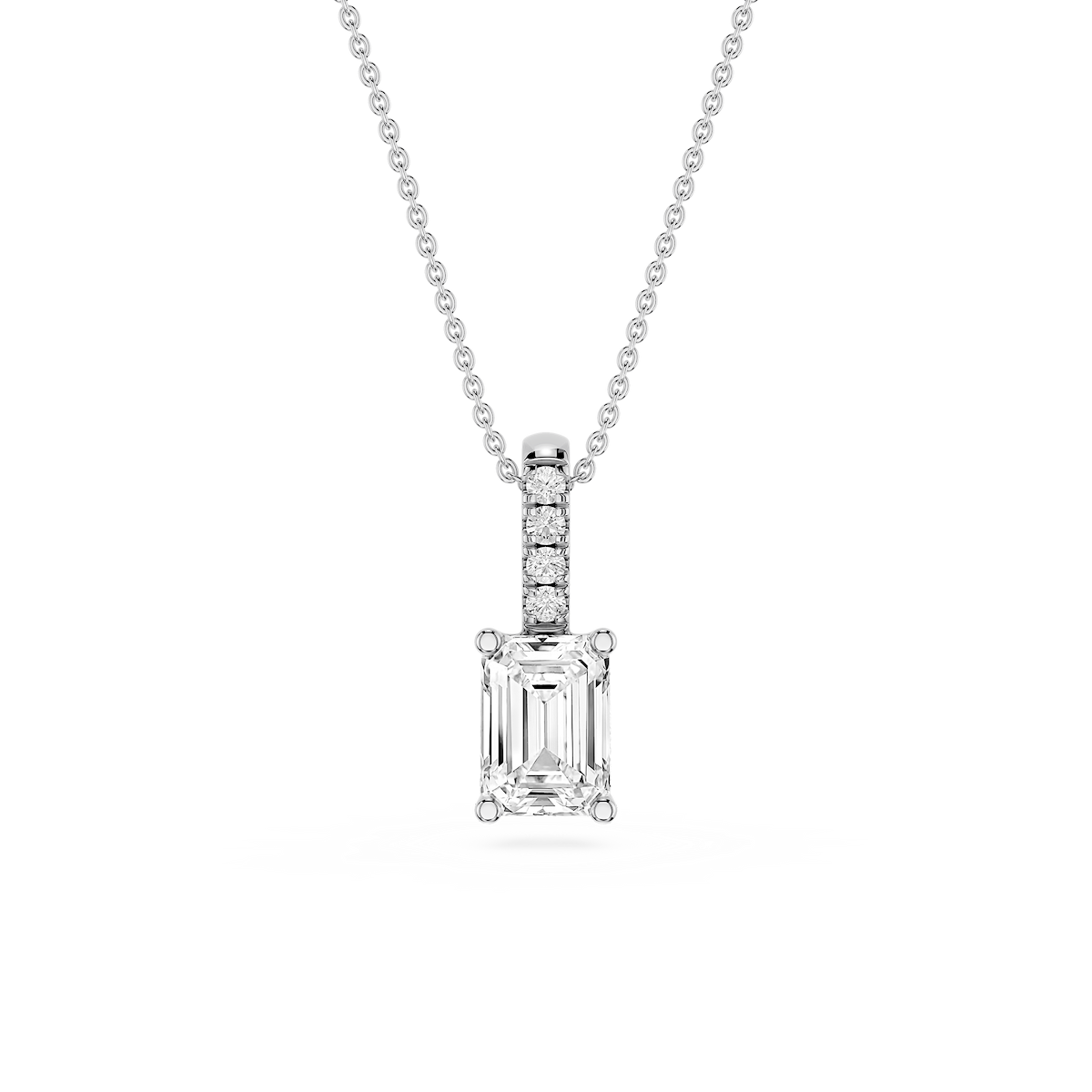 Emerald Lab Grown Diamond Pave Bail Solitaire Pendant - 16 to 18 Inches