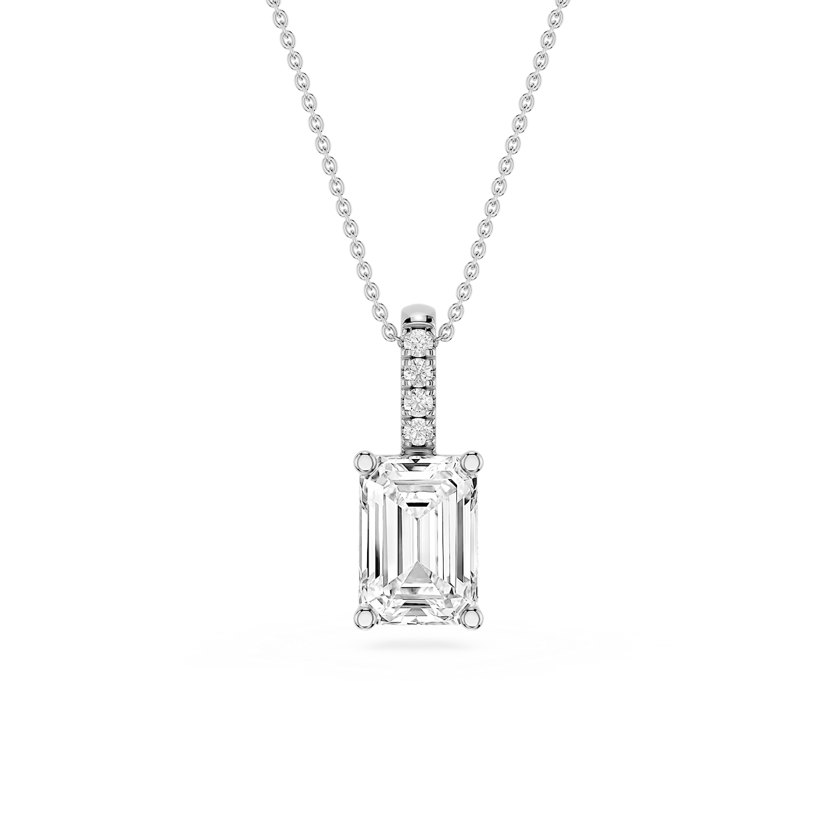 Emerald Lab Grown Diamond Pave Bail Solitaire Pendant - 16 to 18 Inches