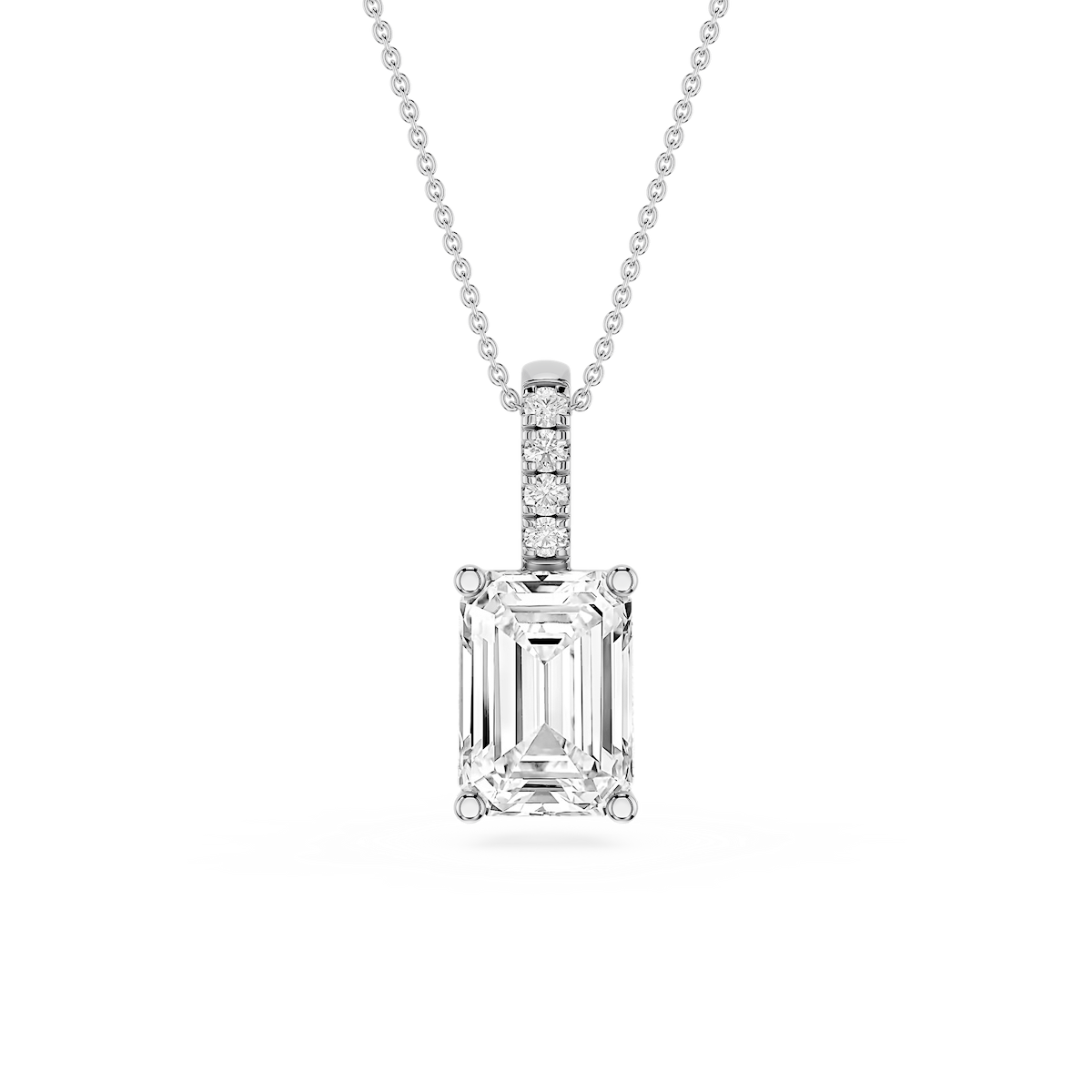 Emerald Lab Grown Diamond Pave Bail Solitaire Pendant - 16 to 18 Inches