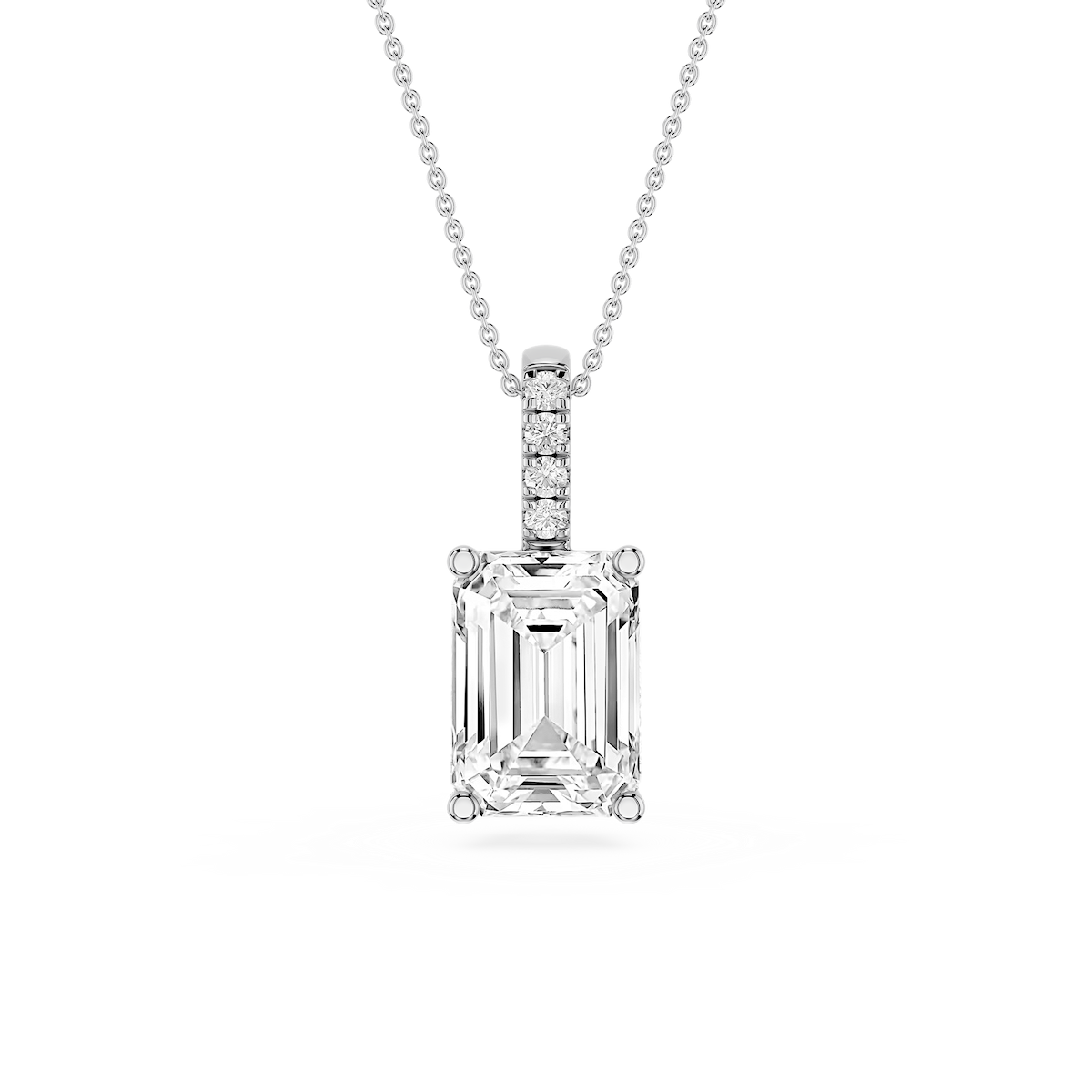 Emerald Lab Grown Diamond Pave Bail Solitaire Pendant - 16 to 18 Inches