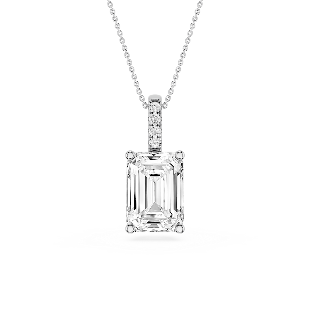Emerald Lab Grown Diamond Pave Bail Solitaire Pendant - 16 to 18 Inches