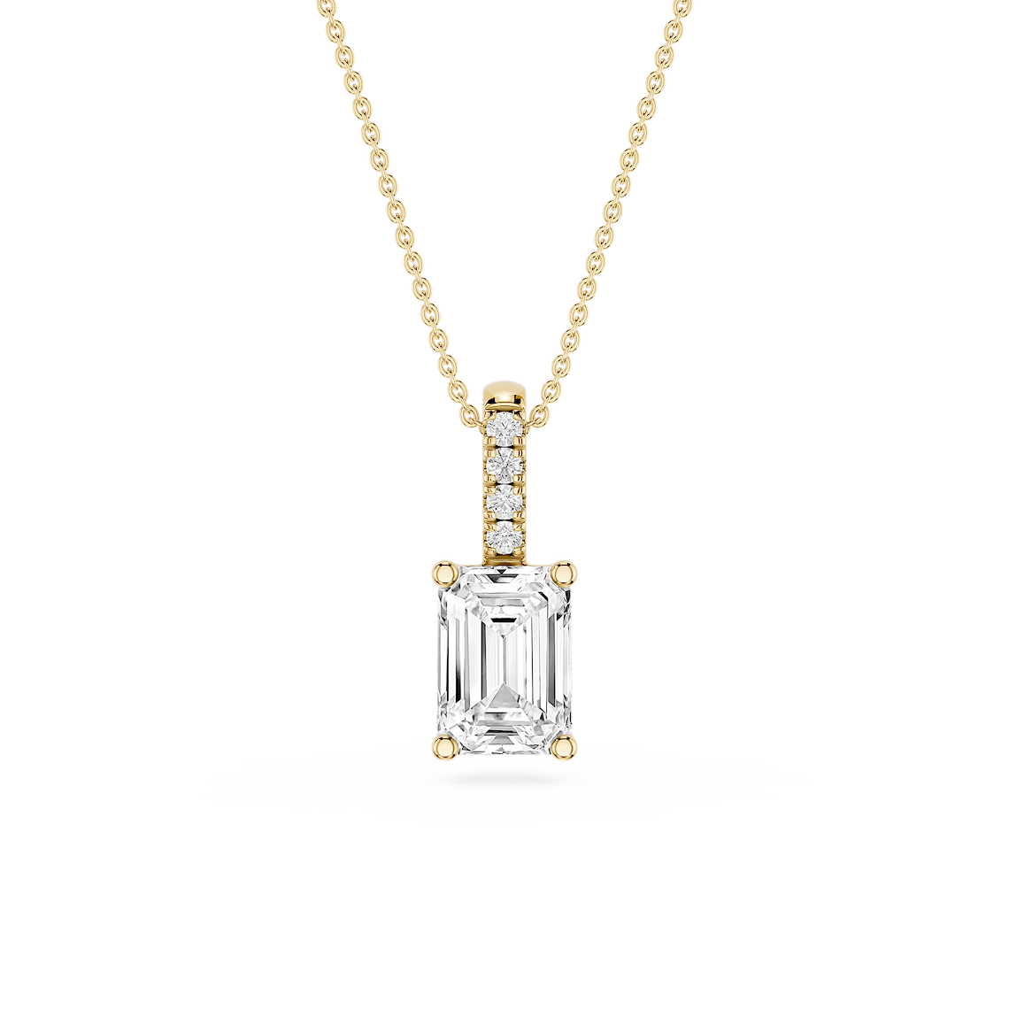 Emerald Lab Grown Diamond Pave Bail Solitaire Pendant - 16 to 18 Inches