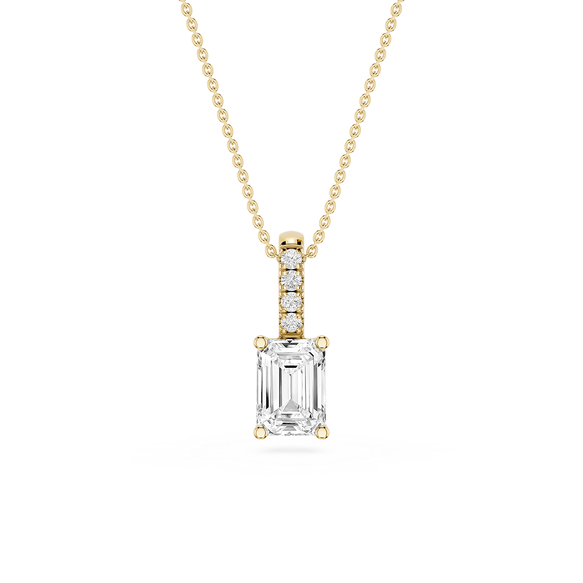 Emerald Lab Grown Diamond Pave Bail Solitaire Pendant - 16 to 18 Inches