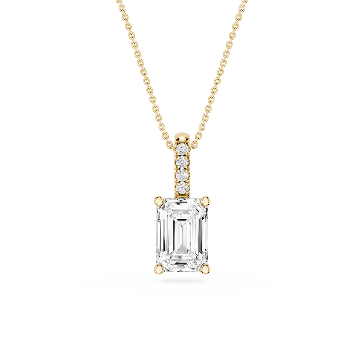Emerald Lab Grown Diamond Pave Bail Solitaire Pendant - 16 to 18 Inches