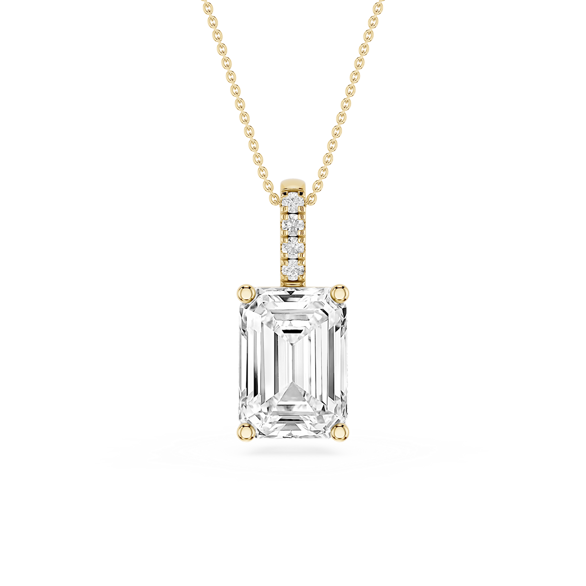 Emerald Lab Grown Diamond Pave Bail Solitaire Pendant - 16 to 18 Inches