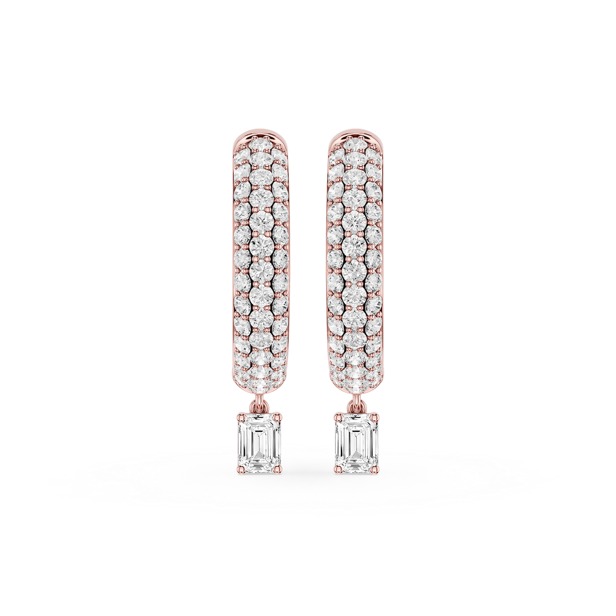 Emerald Lab Grown Diamond Pave Hoop Drop Earrings