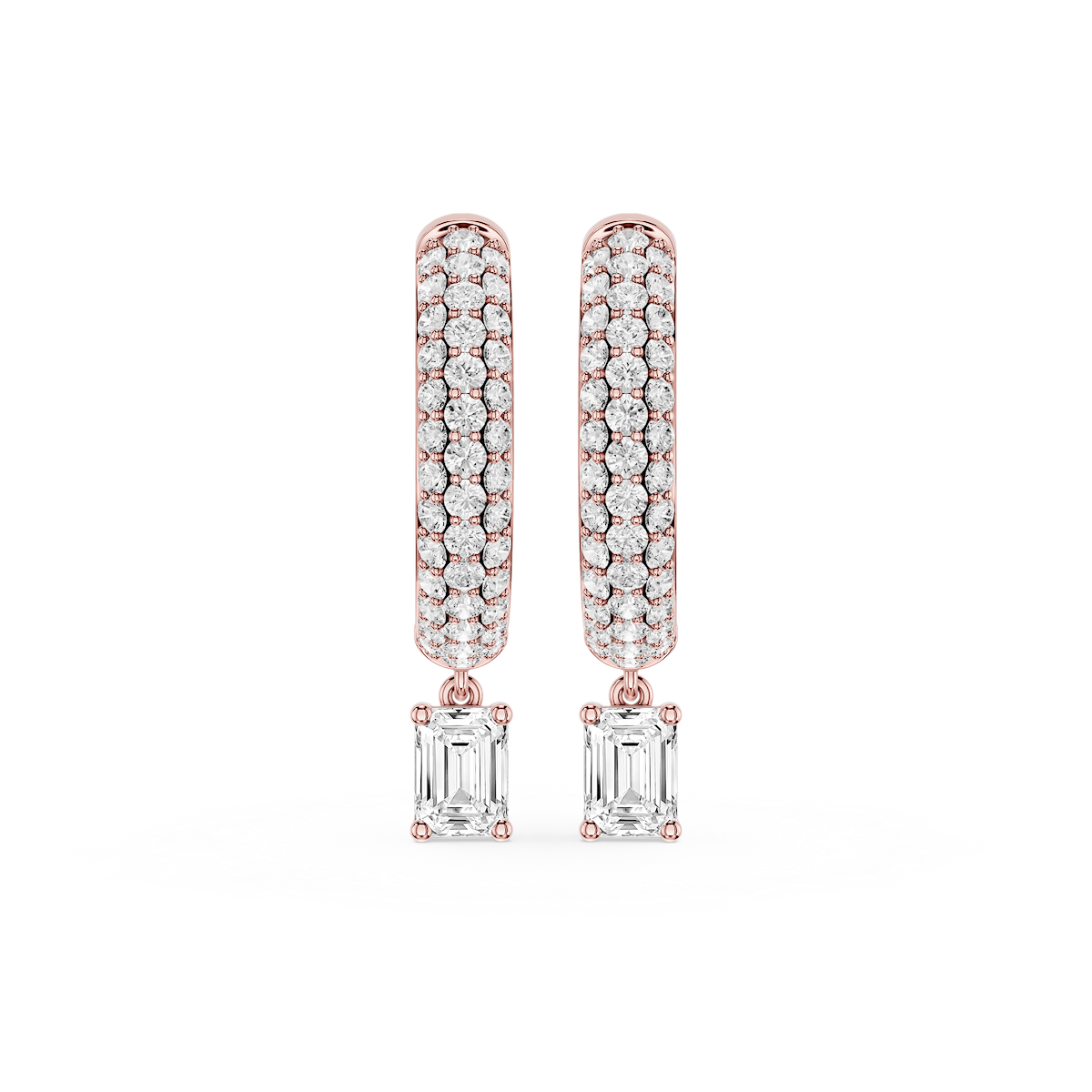 Emerald Lab Grown Diamond Pave Hoop Drop Earrings