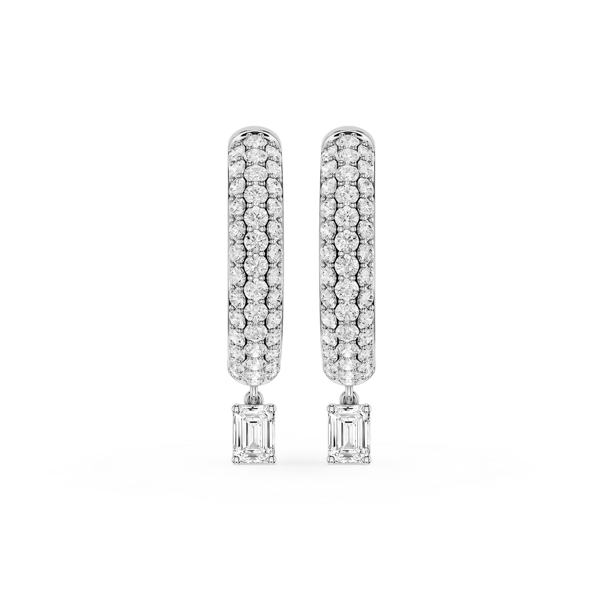 Emerald Lab Grown Diamond Pave Hoop Drop Earrings