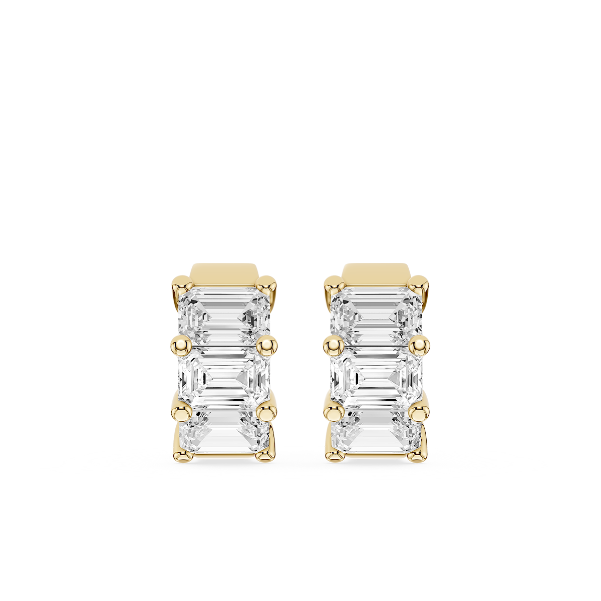 Emerald Lab Grown Diamond Three Stone Hoop Earrings