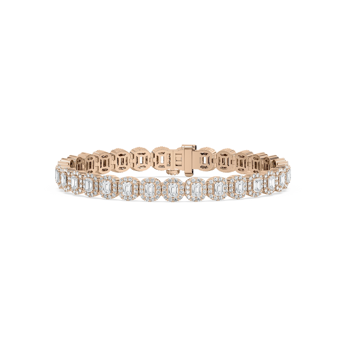7 ⁵⁄₈ ctw Emerald and Round Lab Grown Diamond Halo Tennis Bracelet  - 7 Inches