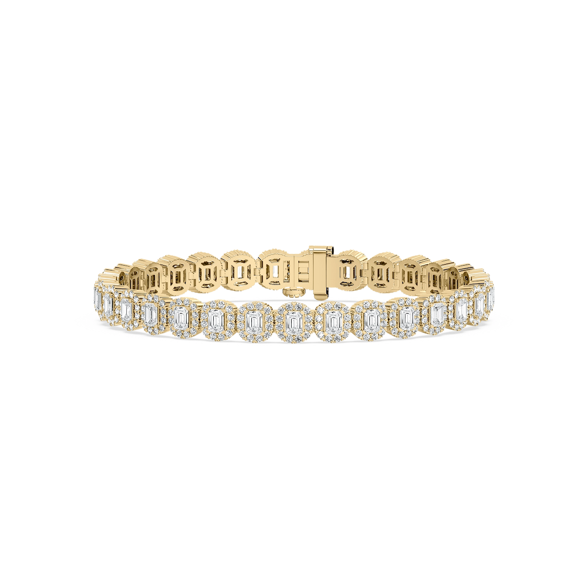 7 ⁵⁄₈ ctw Emerald and Round Lab Grown Diamond Halo Tennis Bracelet  - 7 Inches