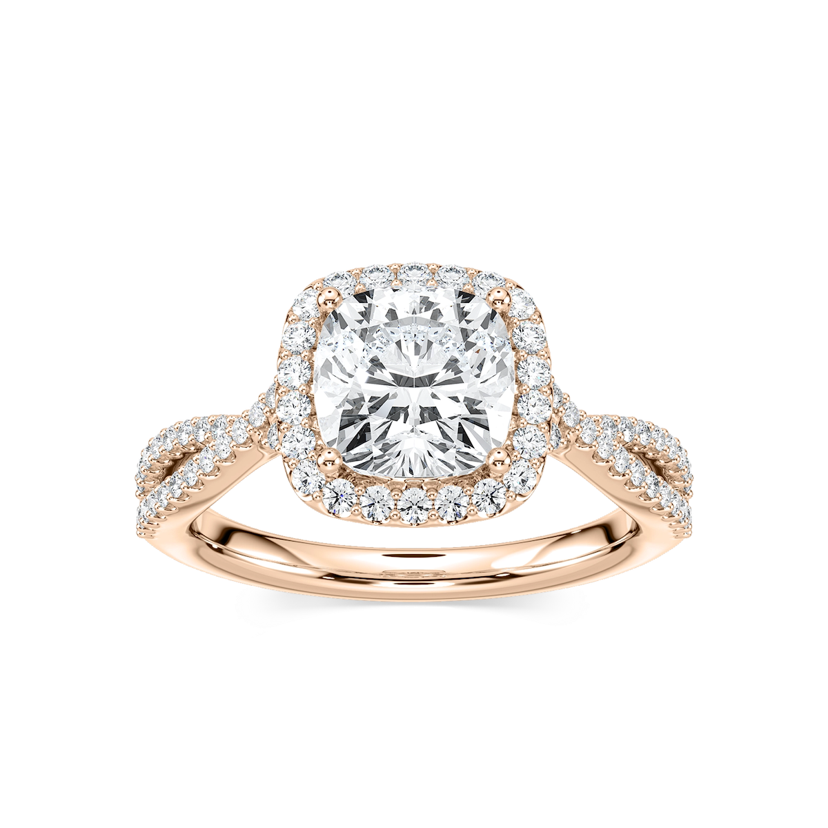 Emily Cushion Lab Grown Diamond Twisted Split Shank Halo Engagement Ring