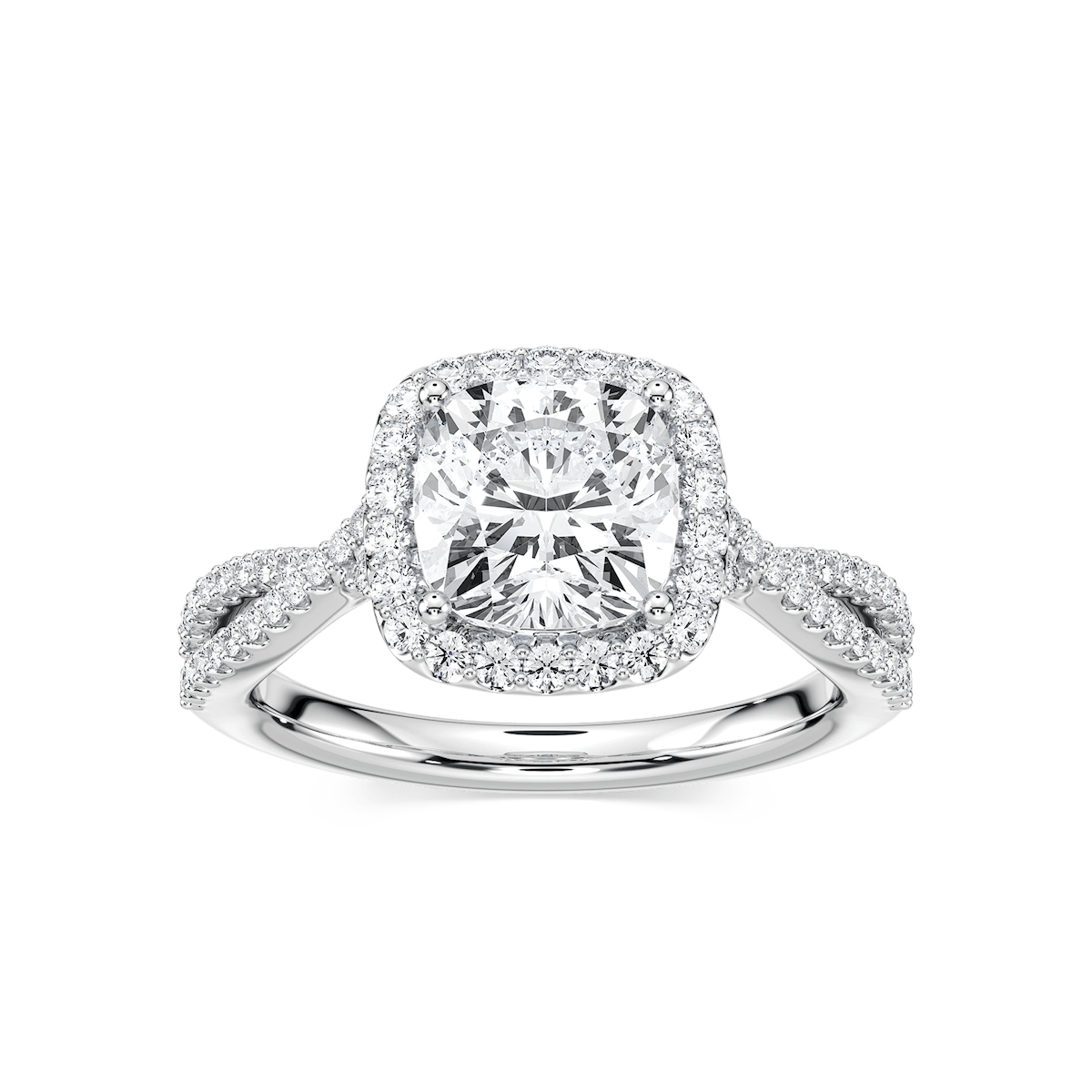 Emily Cushion Lab Grown Diamond Twisted Split Shank Halo Engagement Ring