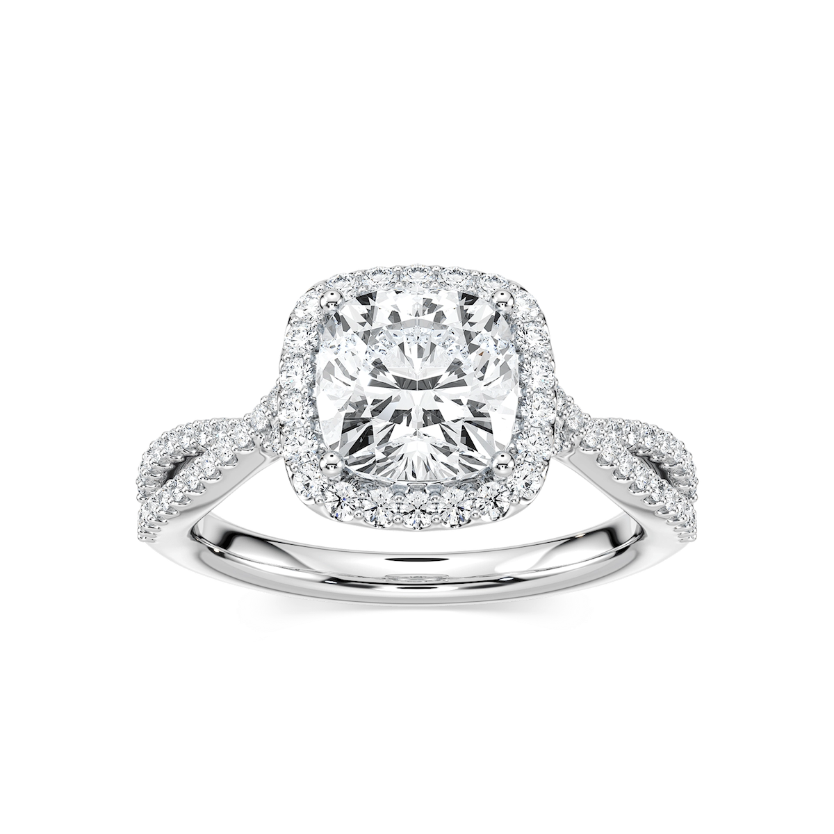 Emily Cushion Lab Grown Diamond Twisted Split Shank Halo Engagement Ring