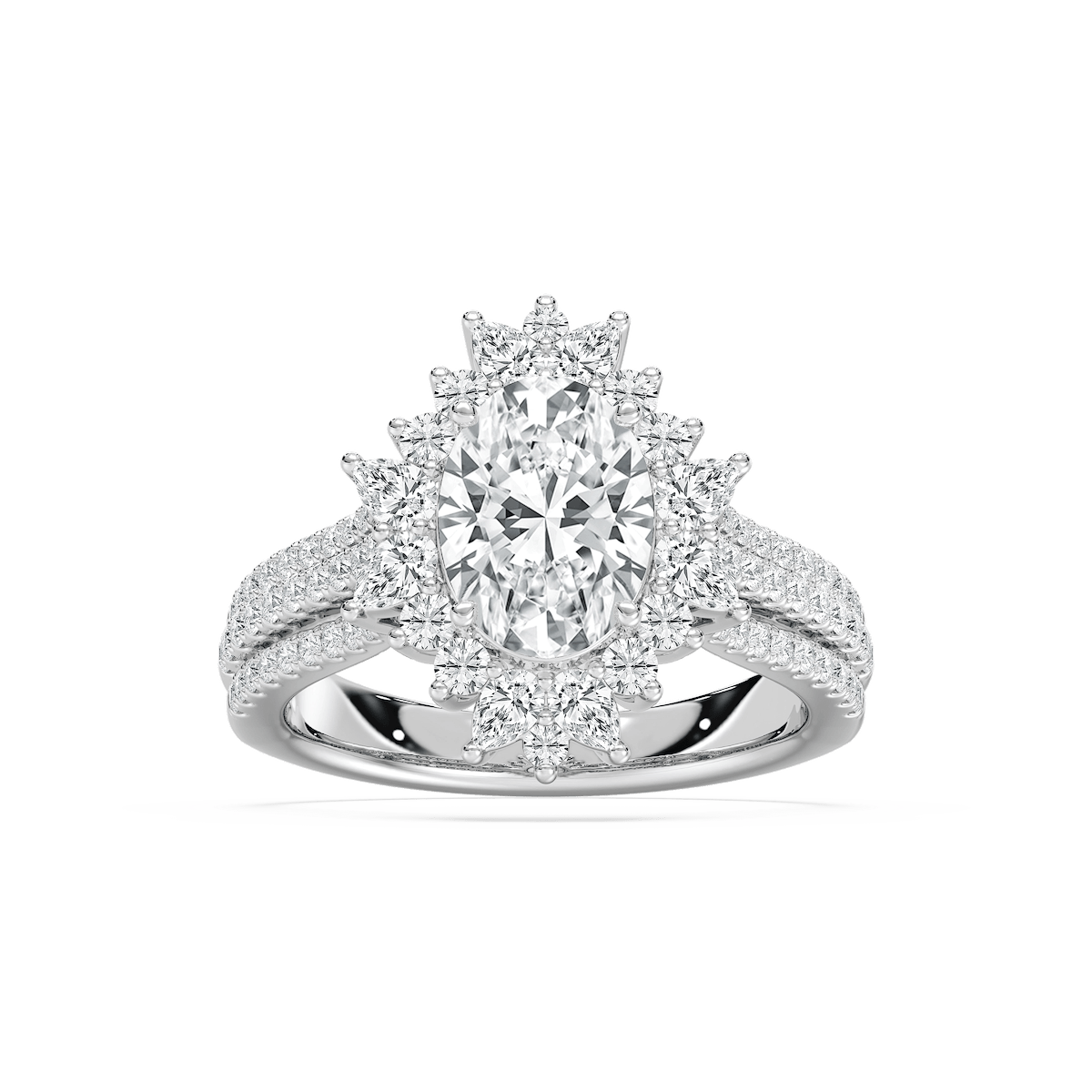 Evie 3 ctw Oval Lab Grown Diamond Three Row Halo Engagement Ring