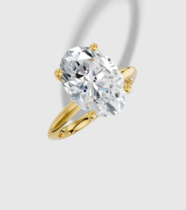 4.10 ctw Oval Cut Lab Grown Diamond Standard Knife Edge Hidden Halo Engagement Ring in 18K Gold