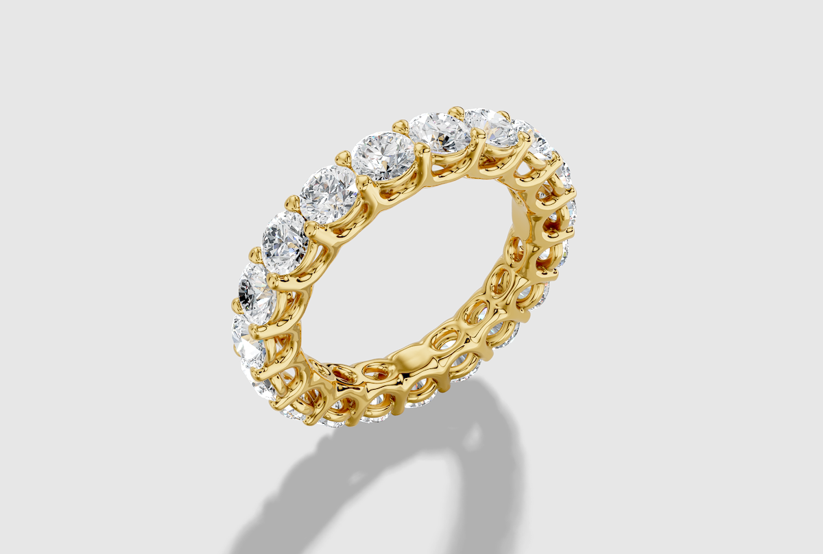 Round Cut Lab Grown Diamond Shared Prong Eternity Band in 18K Gold