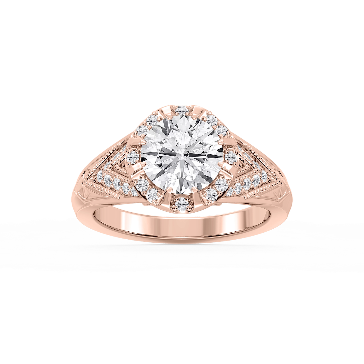 Faith Round Lab Grown Diamond Vintage Eight Prong Halo Engagement Ring