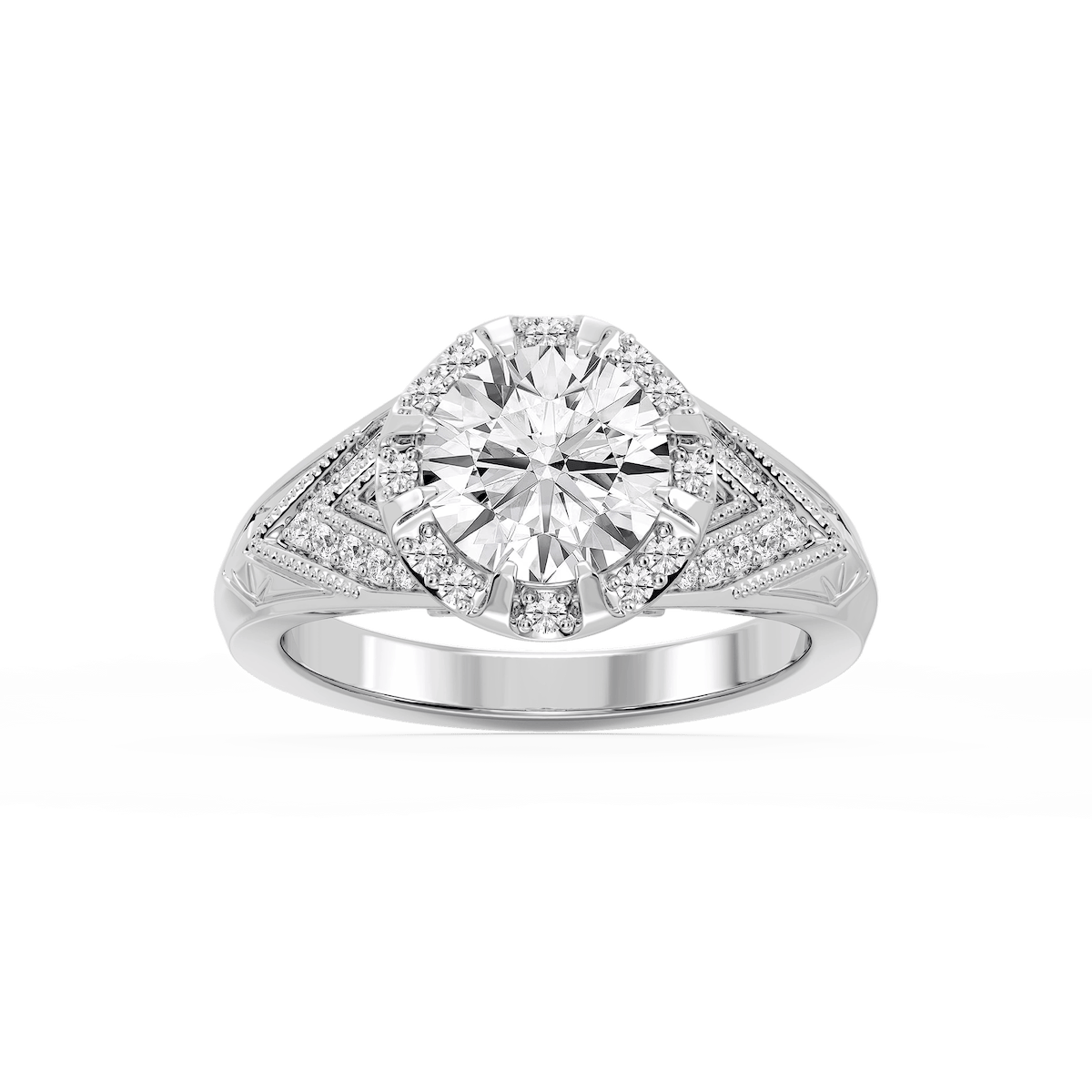 Faith Round Lab Grown Diamond Vintage Eight Prong Halo Engagement Ring