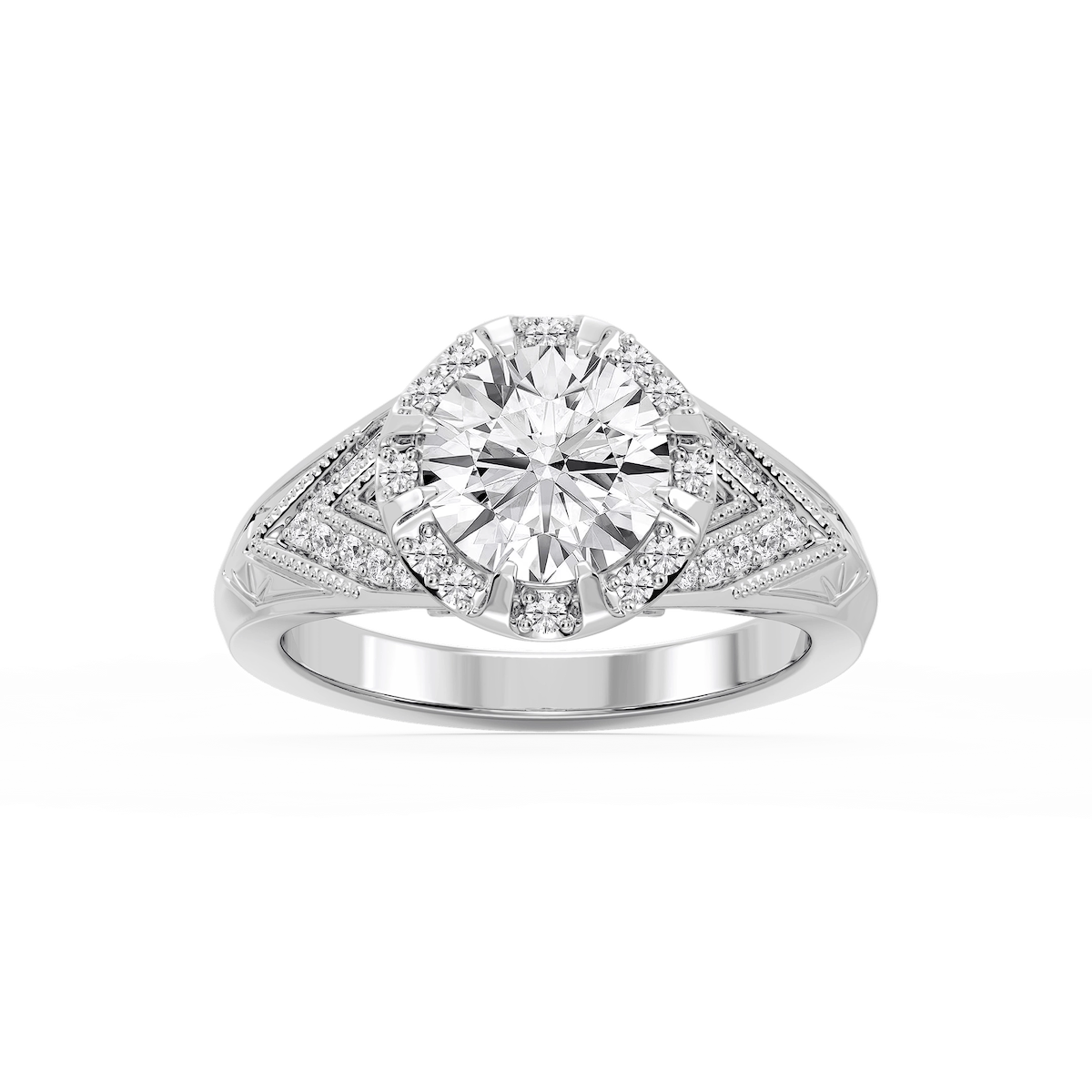 Faith Round Lab Grown Diamond Vintage Eight Prong Halo Engagement Ring