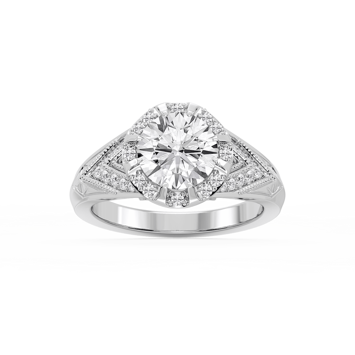 Faith Round Lab Grown Diamond Vintage Eight Prong Halo Engagement Ring