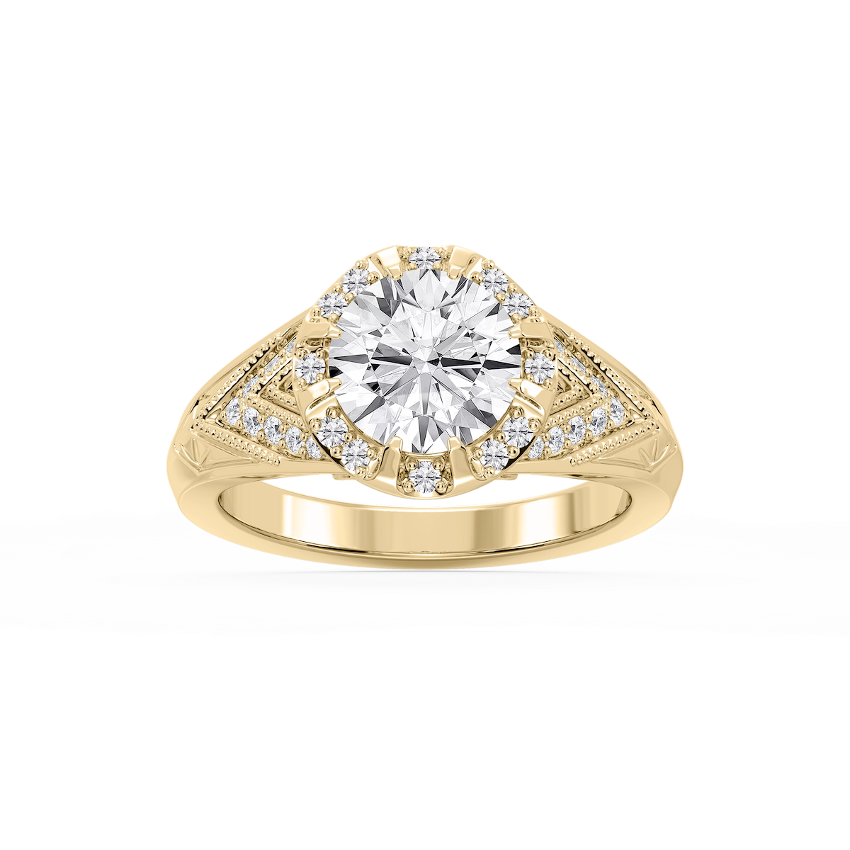 Faith Round Lab Grown Diamond Vintage Eight Prong Halo Engagement Ring
