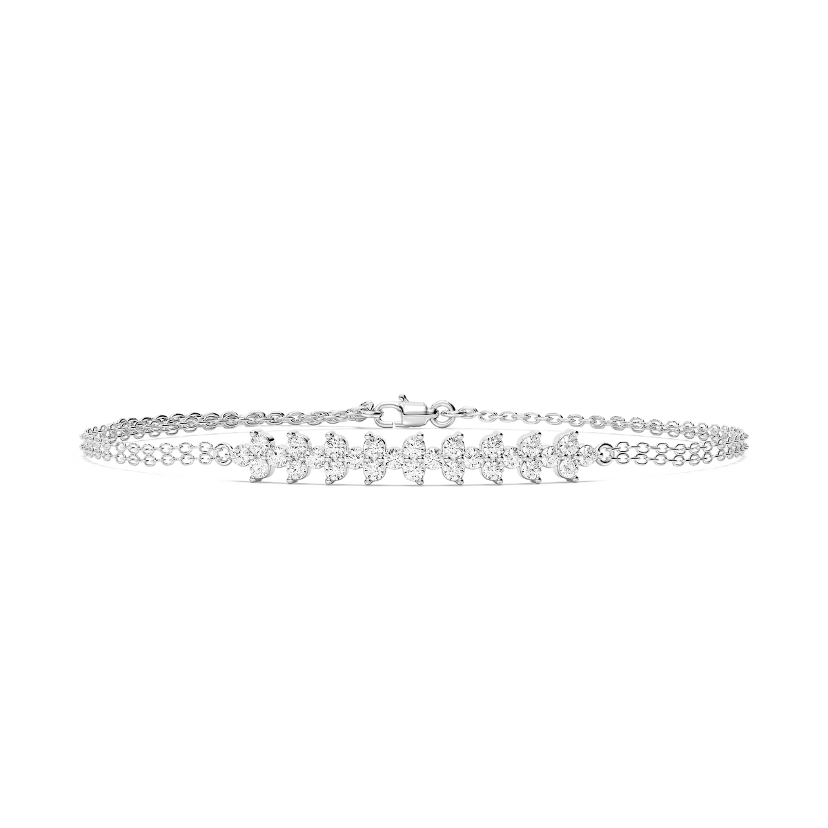 3/4 ctw Round Lab Grown Diamond Cluster Chain Bracelet  - 7 Inches