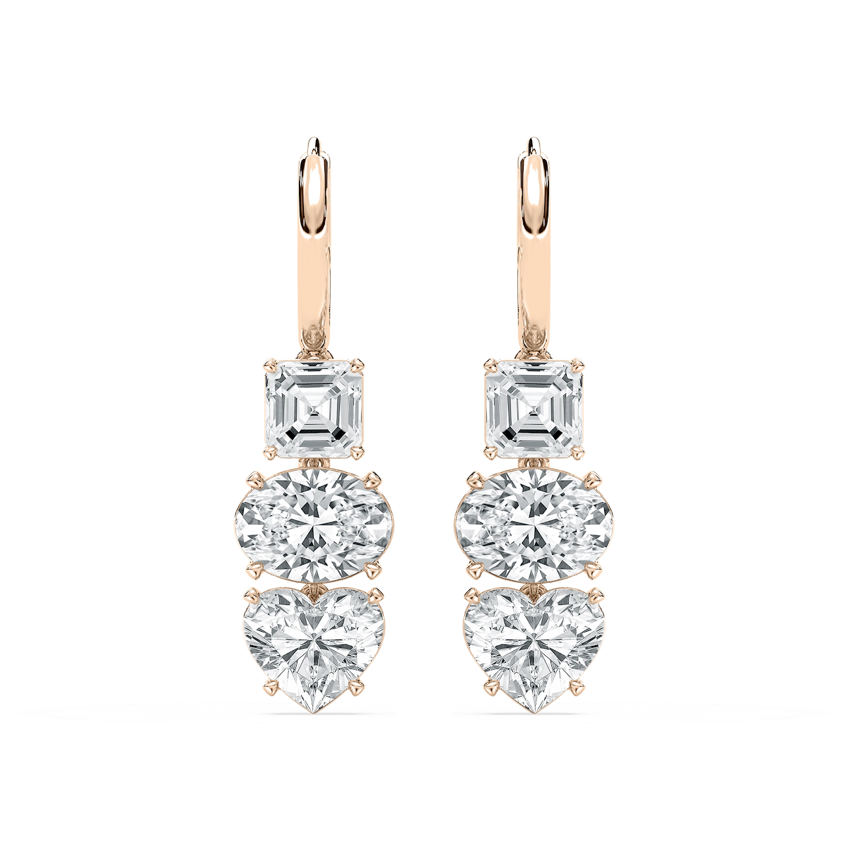 8 ctw Asscher, Oval & Heart Lab Grown Diamond Fancy Trio Dangle Earrings