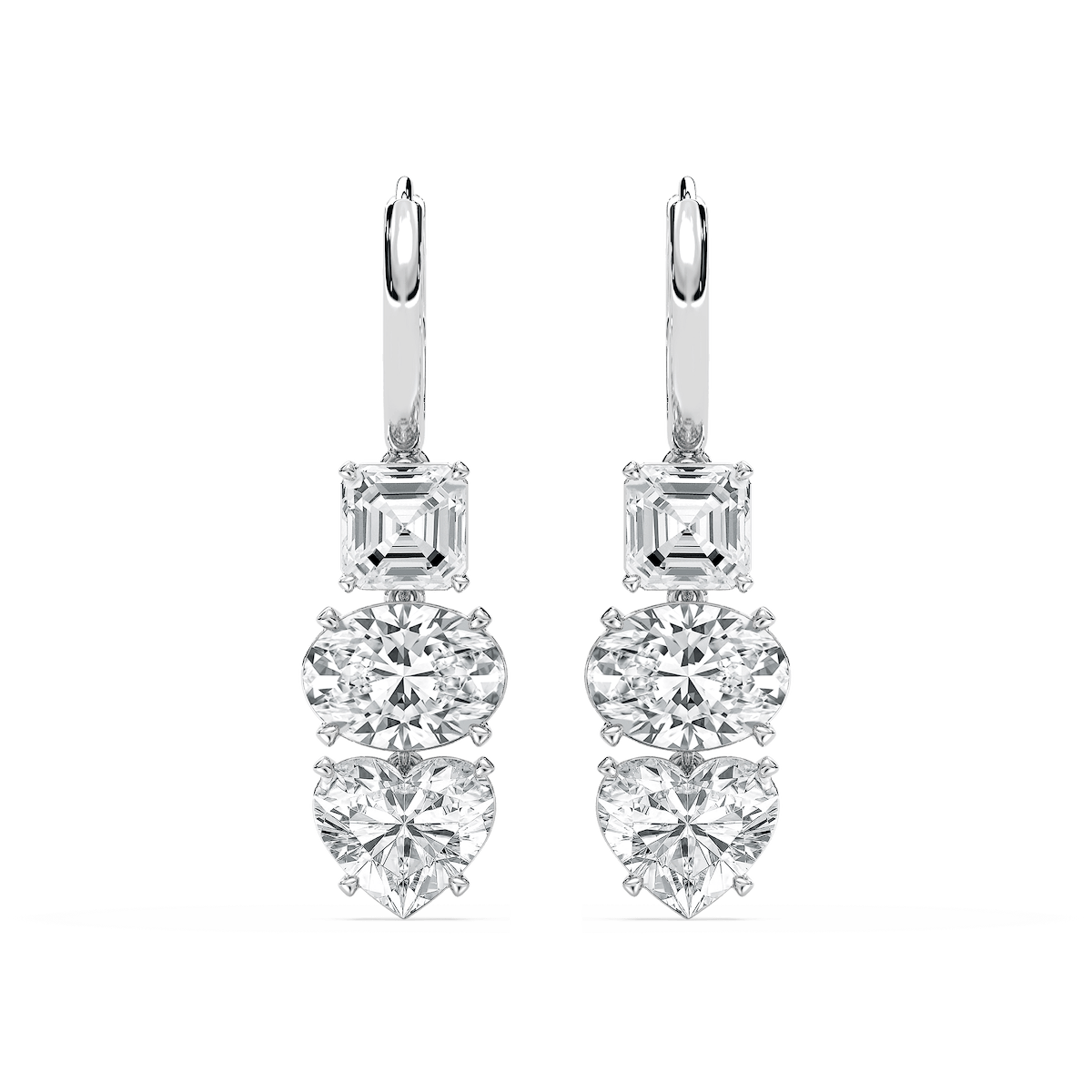 8 ctw Asscher, Oval & Heart Lab Grown Diamond Fancy Trio Dangle Earrings