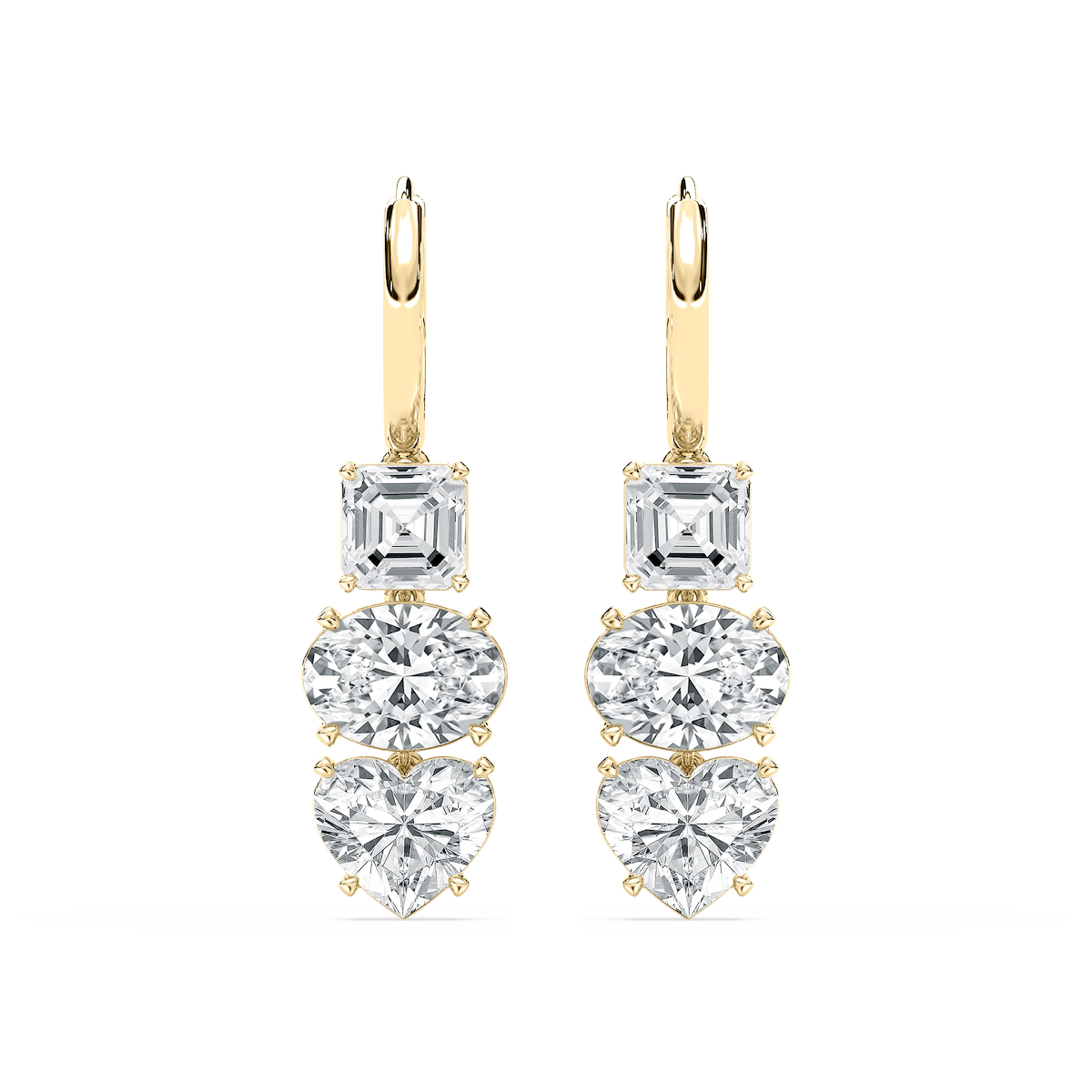 8 ctw Asscher, Oval & Heart Lab Grown Diamond Fancy Trio Dangle Earrings