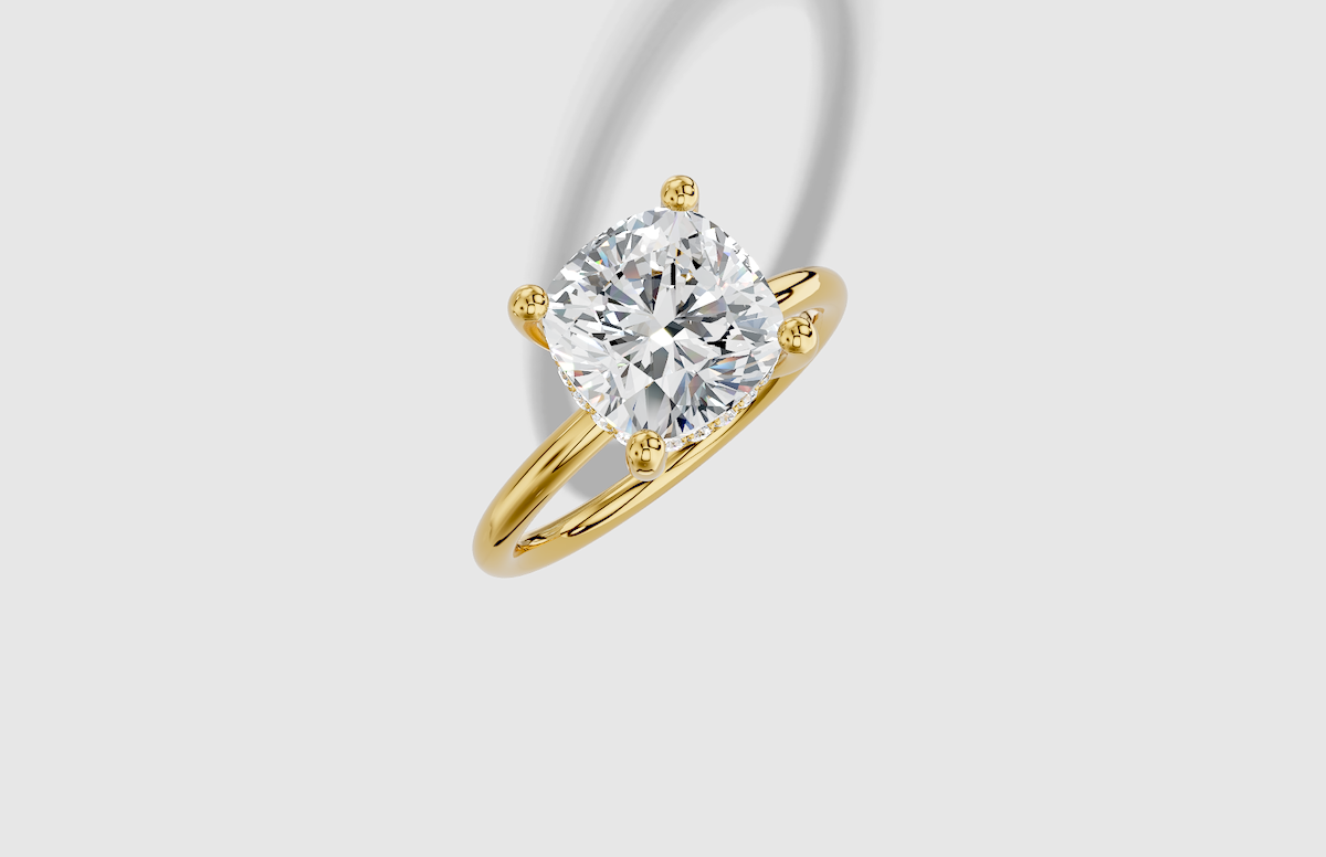3.10 ctw Cushion Cut Lab Grown Diamond Standard Classic Hidden Halo Engagement Ring in 18K Gold