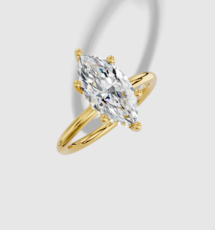 2.10 ctw Marquise Cut Lab Grown Diamond Standard Classic Hidden Halo Engagement Ring in 18K Gold