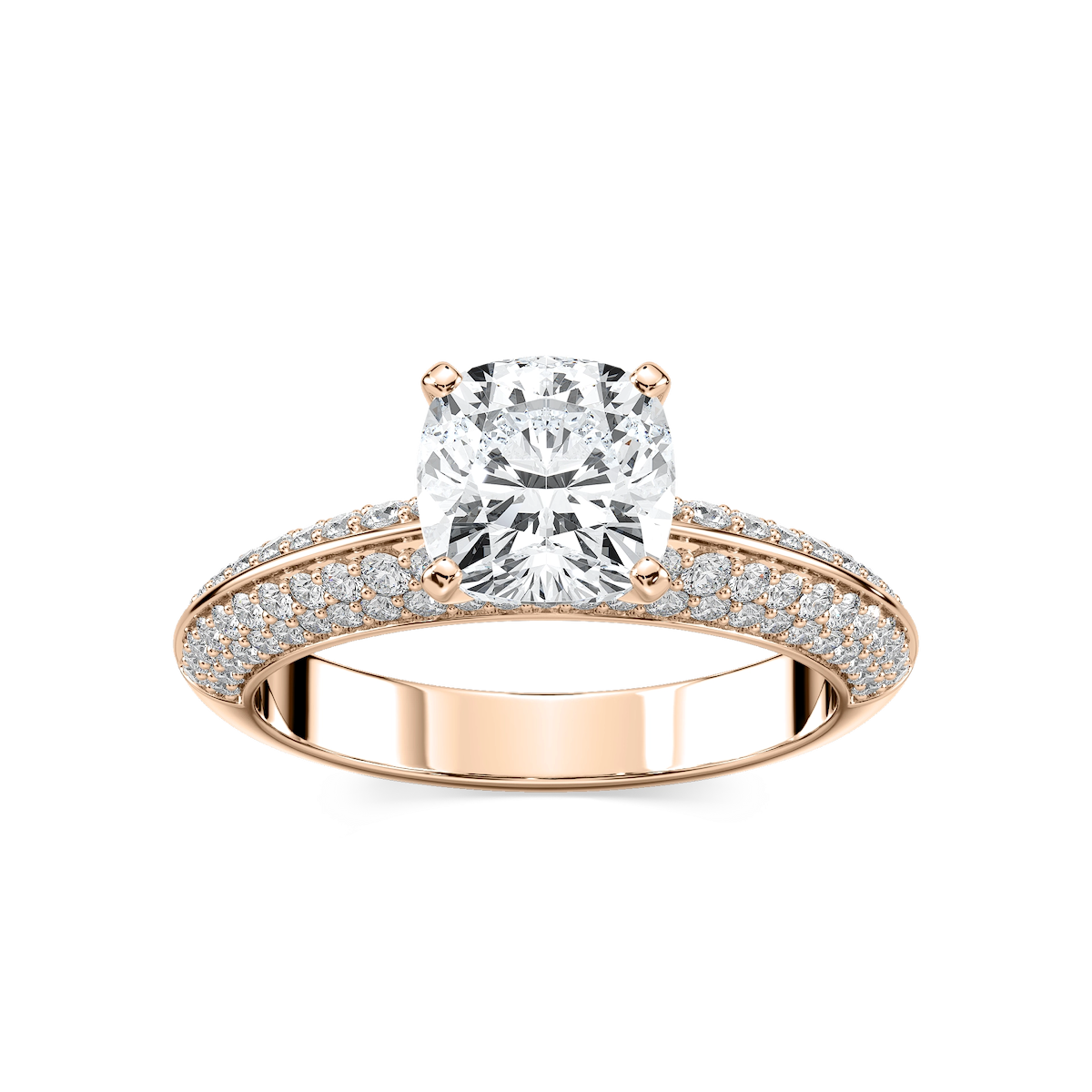 Lila Cushion Lab Grown Diamond Pavé Knife Edge Side Stone Engagement Ring