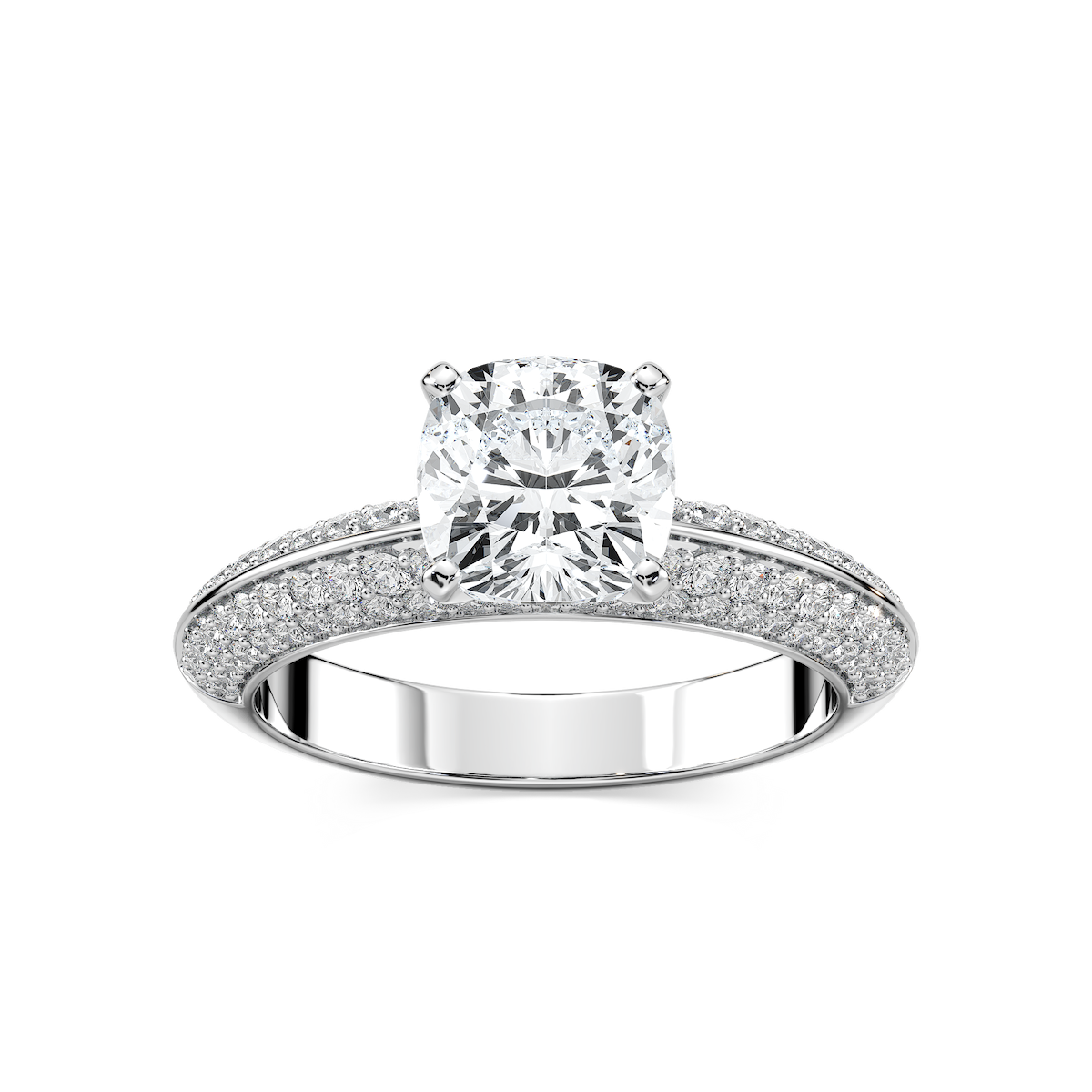 Lila Cushion Lab Grown Diamond Pavé Knife Edge Side Stone Engagement Ring