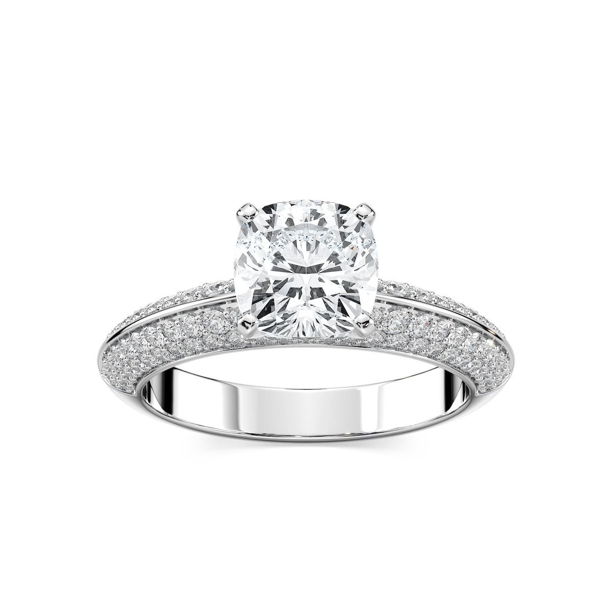 Lila Cushion Lab Grown Diamond Pavé Knife Edge Side Stone Engagement Ring