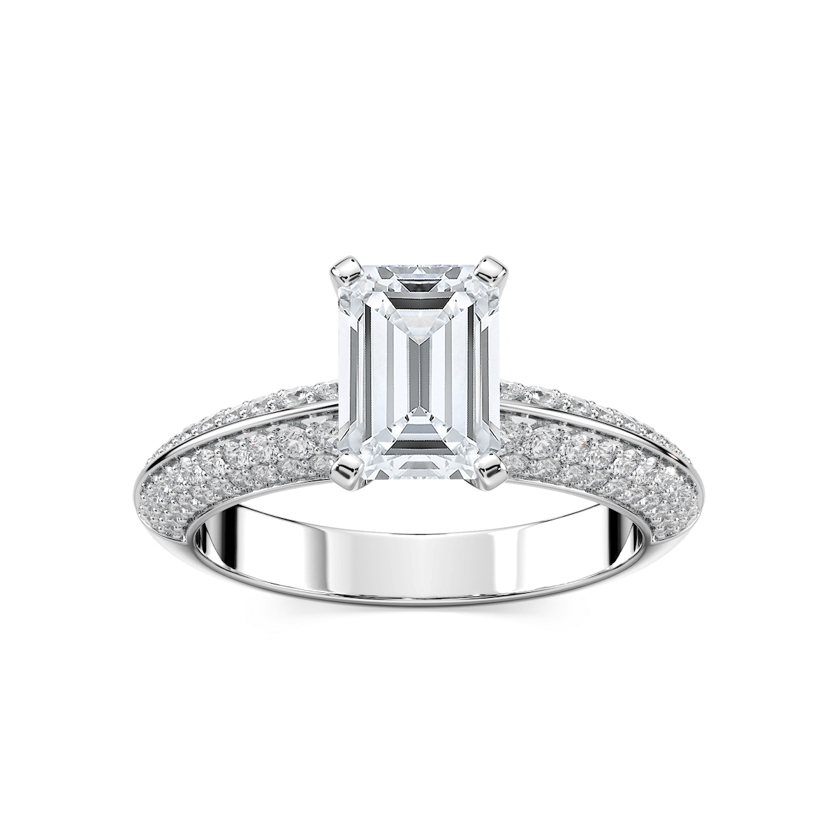 Lila Emerald Lab Grown Diamond Pavé Knife Edge Side Stone Engagement Ring