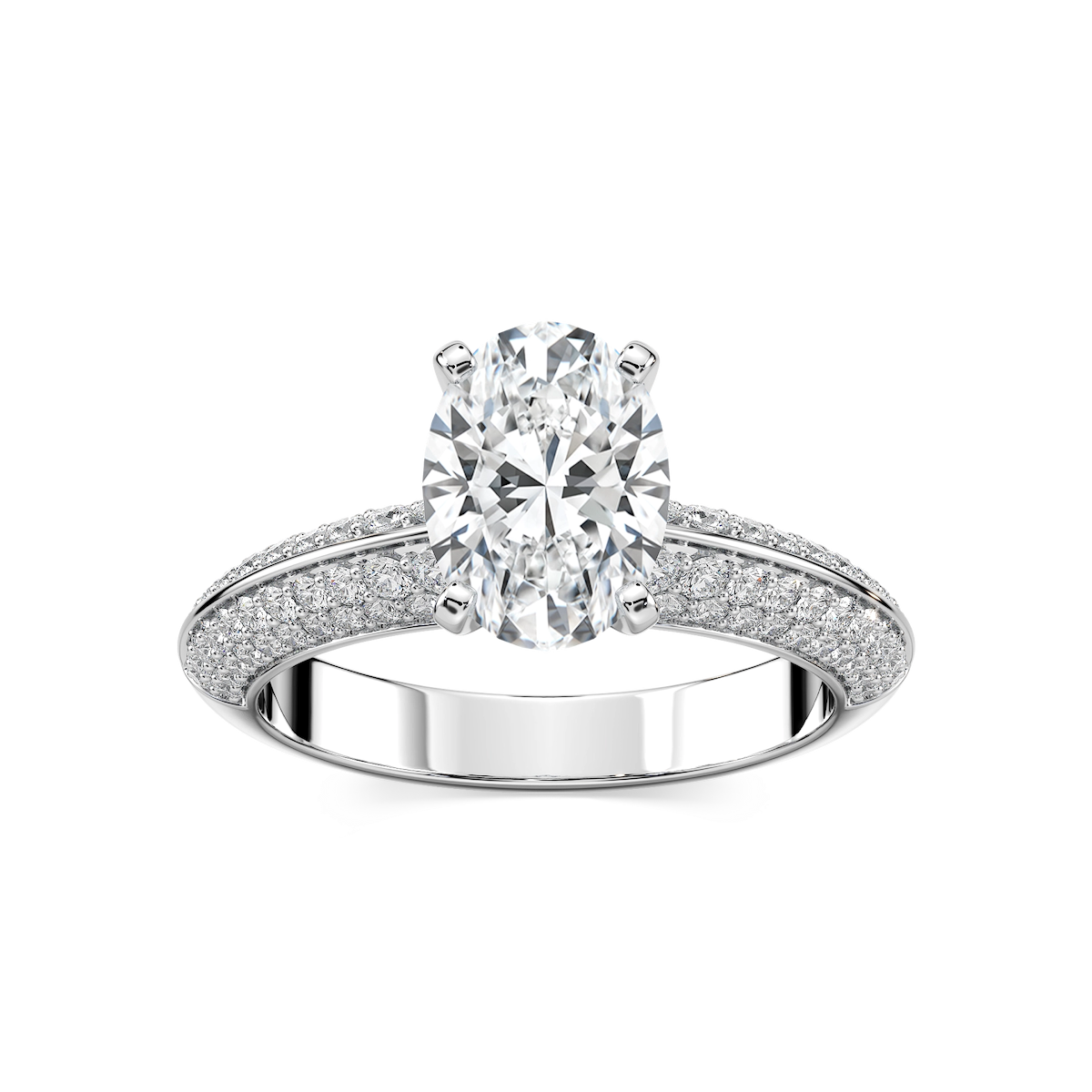 Lila Oval Lab Grown Diamond Pavé Knife Edge Side Stone Engagement Ring
