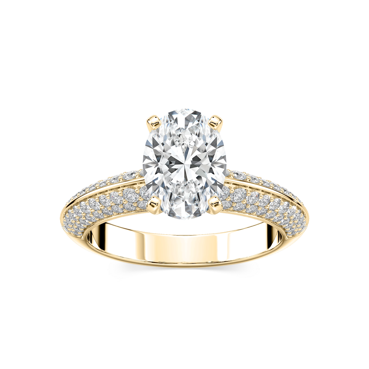 Lila Oval Lab Grown Diamond Pavé Knife Edge Side Stone Engagement Ring