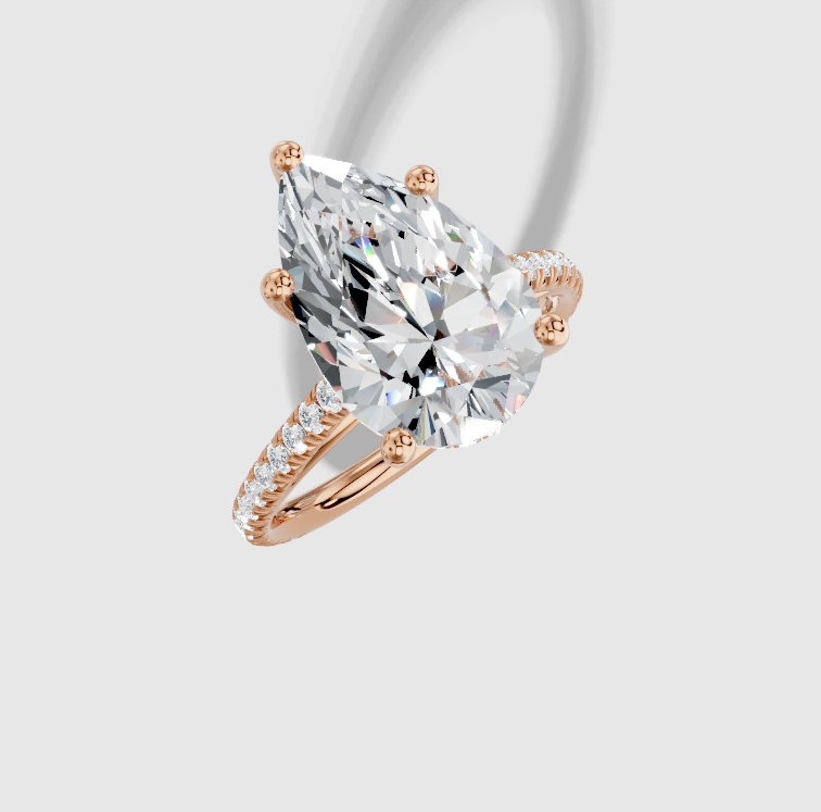 4.42 ctw Pear Cut Lab Grown Diamond French Pave Cathedral Hidden Halo Engagement Ring in 14K Gold